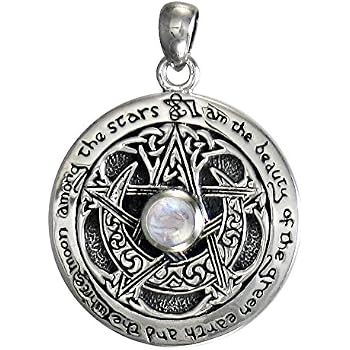 Sterling Silver Celtic Knot Pentacle Pendant With Rainbow Moonstone - Wiccan Pagan Jewelry - View #10