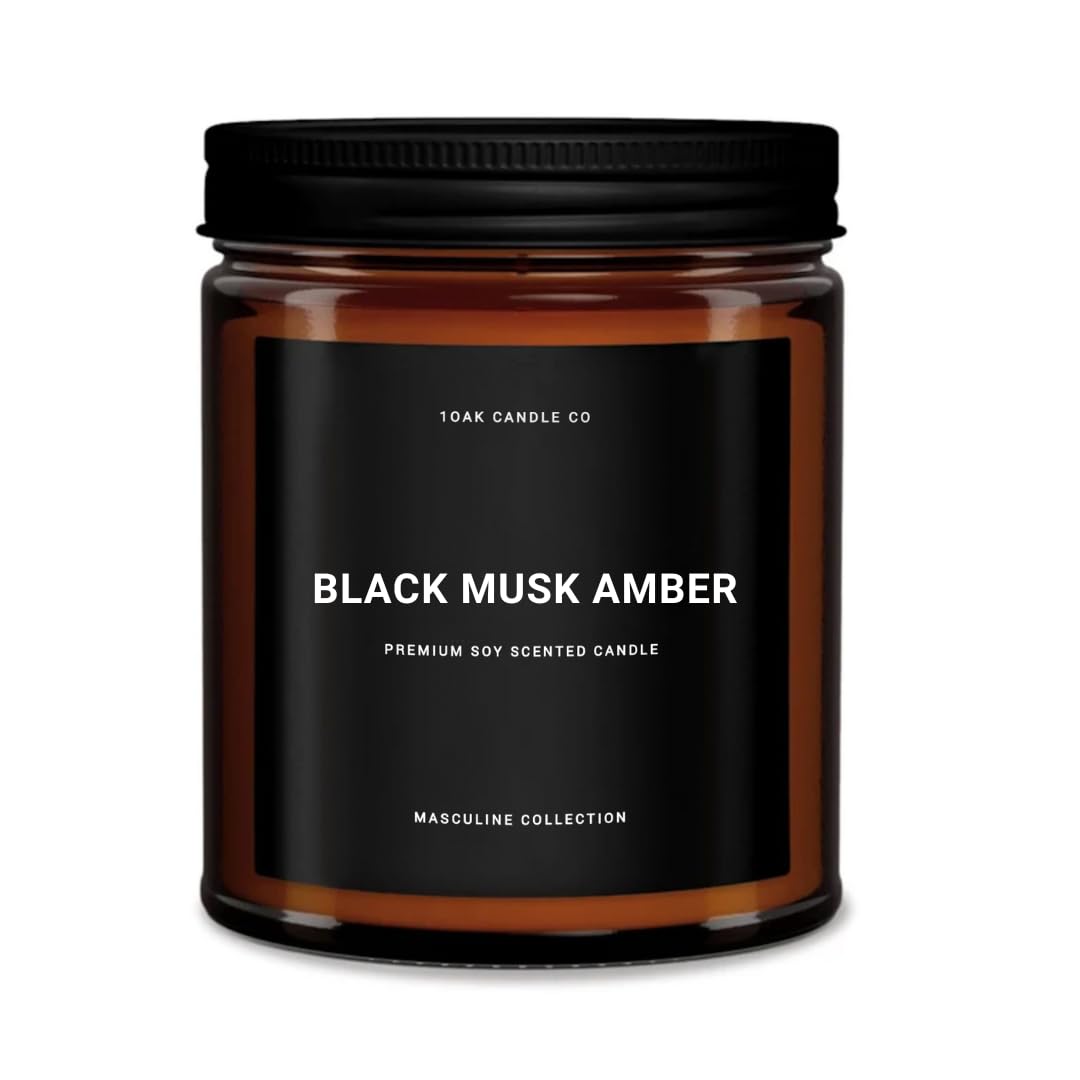 Photo 1 of 1OAK Black Musk Amber Candle - Soy Wax Scented Candle for Men - 7oz, Long Burning, Masculine Candle - Premium Gift Option