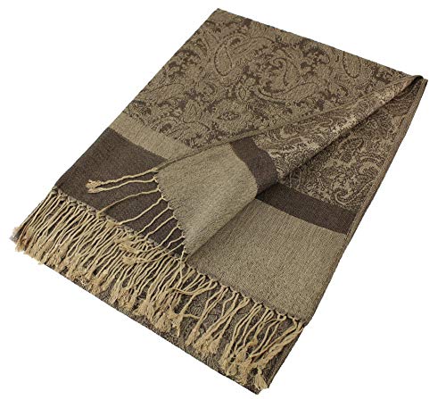 Paskmlna Paisley Jacquard Pashmina Shawl Wrap Scarf Stole (Brown04842)