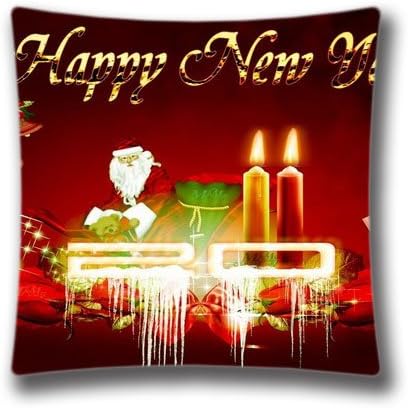 Christmas Best Happy New Year Square Pillowcase Cushion Cover Throw Pillow Case with Hidden Zipper Closure 18" x 18"