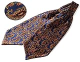 SetSense Men's Ascot Floral Paisley Jacquard Woven Cravat Tie Blue / Orange