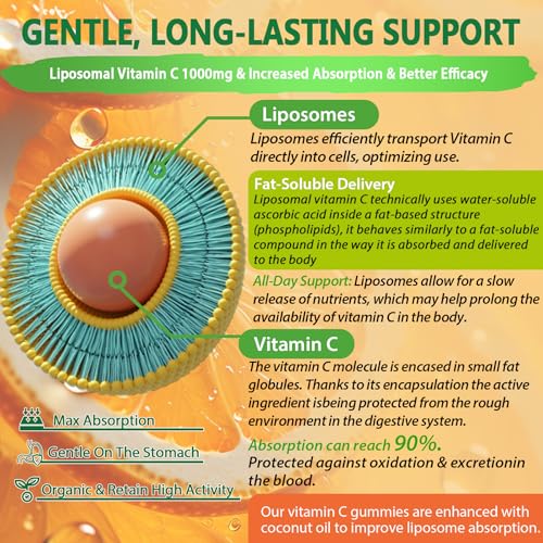 Liposomal Vitamin C 1000mg Gummies for Adults - Vitamin C Chewable with Elderberry, Zinc & 8mg Iron, Sugar Free Vit C Supplements, Daily Immune Support Gummies for Energy, Collagen Booster 60 Counts