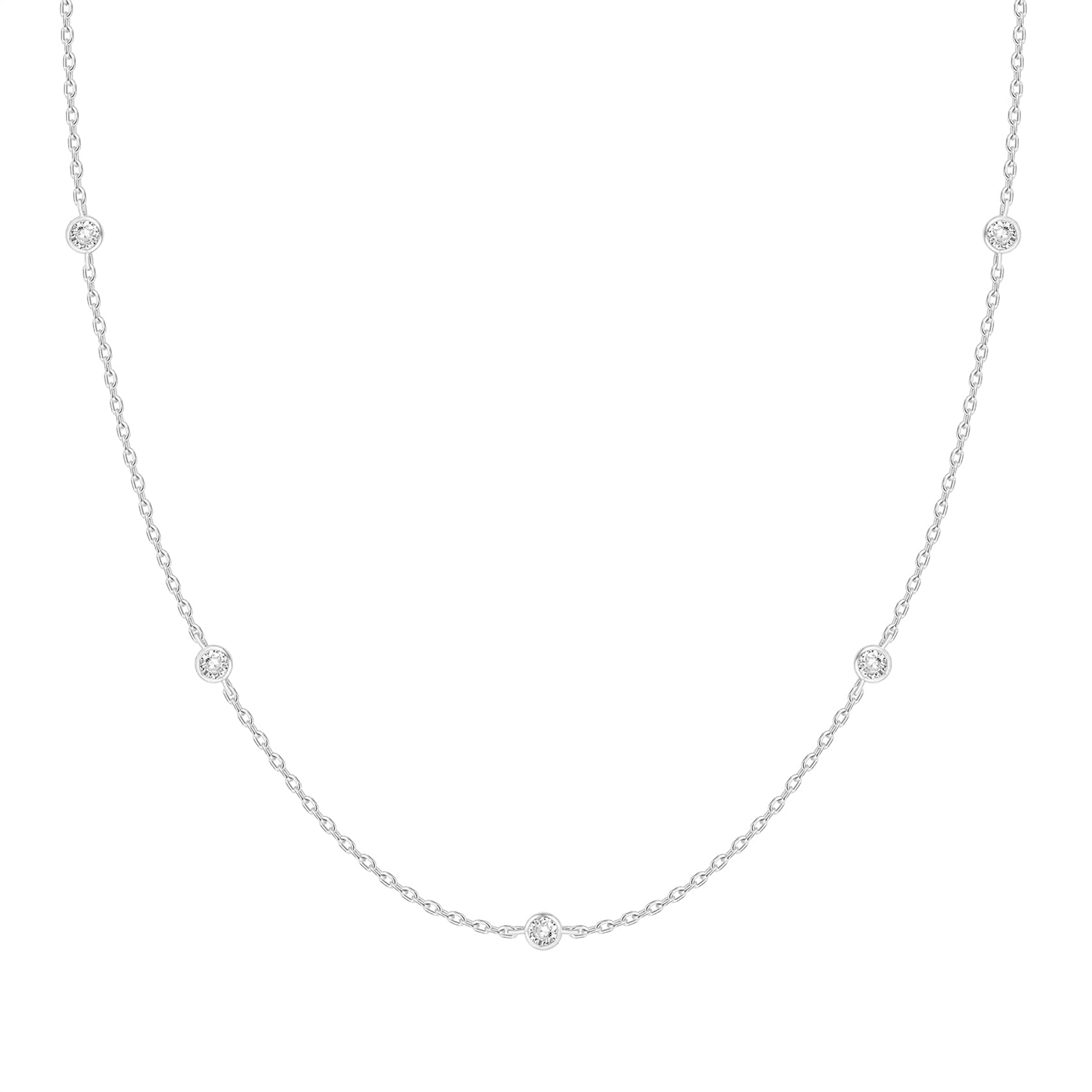 Photo 1 of PAVOI Rhodium Plated Station Chain Necklaces for Women - Dainty Simulated Diamond Necklace - Layering Cubic Zirconia Chain