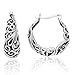 MIMI 925 Sterling Silver Bali Inspired Filigree Crescent Round Hoop Earrings