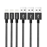 Qouya rrx-96 Lightning Cable Nylon Braided Cord for iPhone 7/7 Plus/6S/6S Plus/6/6Plus - Black - 3 Piece