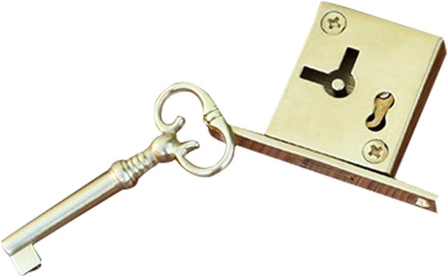 Fittoway Cabinet Cupboard Door Lock,Antique Bronze Chinese Style Cabinet Lock with Key,Used to Decorate Vintage Furniture (Right)
