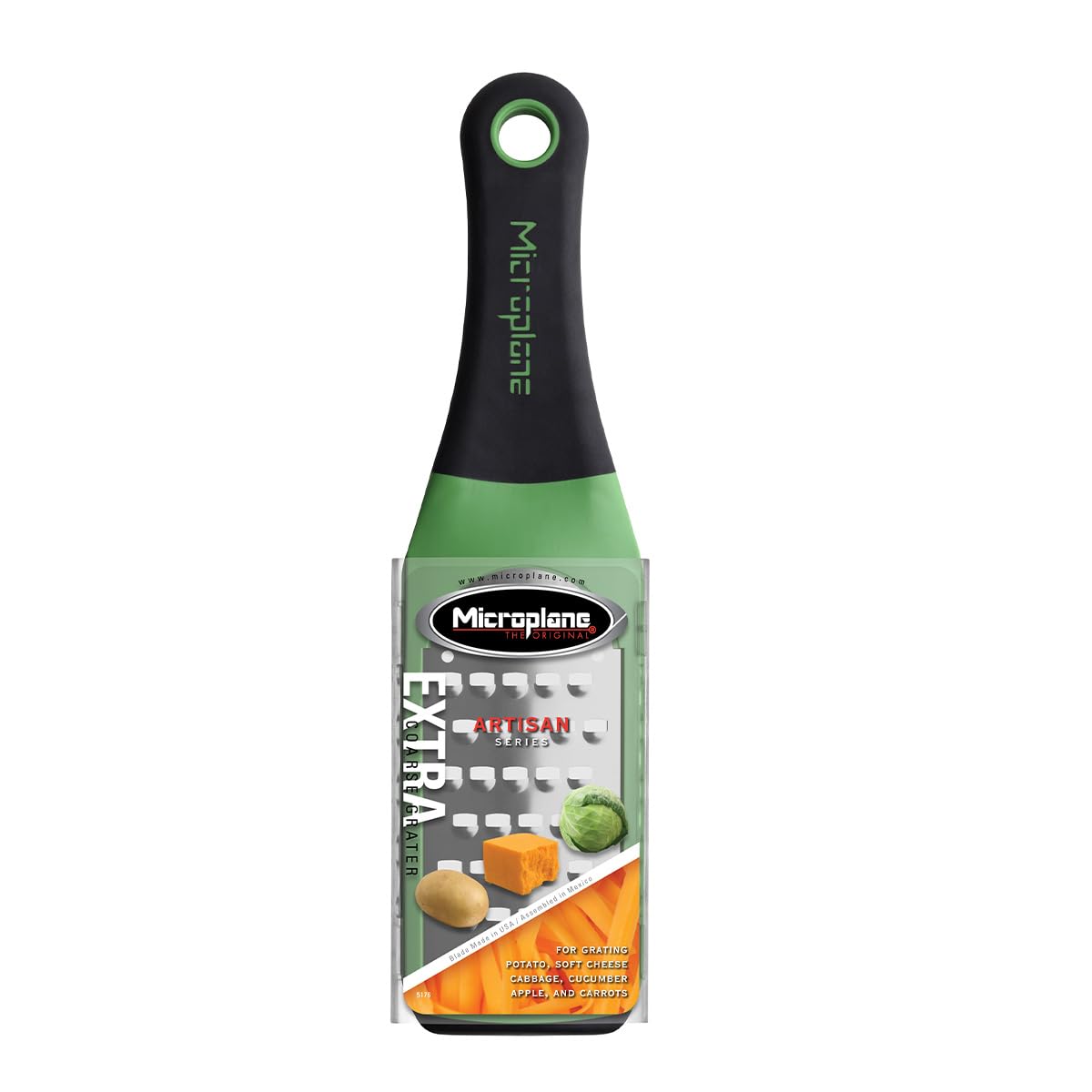 Microplane 42738 Artisan Series Extra Coarse Grater, Stainless Steel, Green