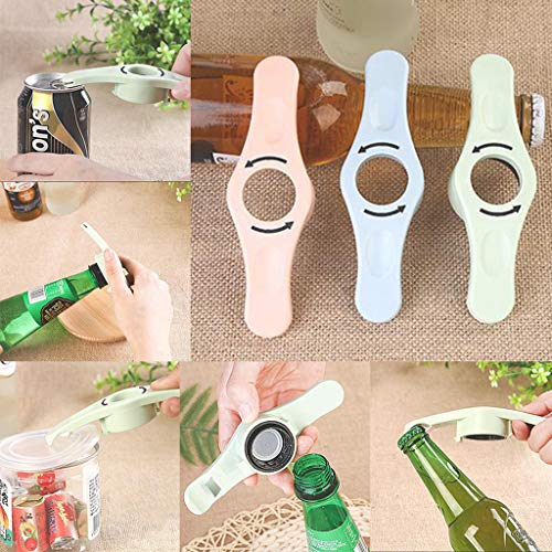 Puyujin 4 IN 1 Bottle Opener Jar Can Kitchen Manual Opener Tool Multi functional (Pink)