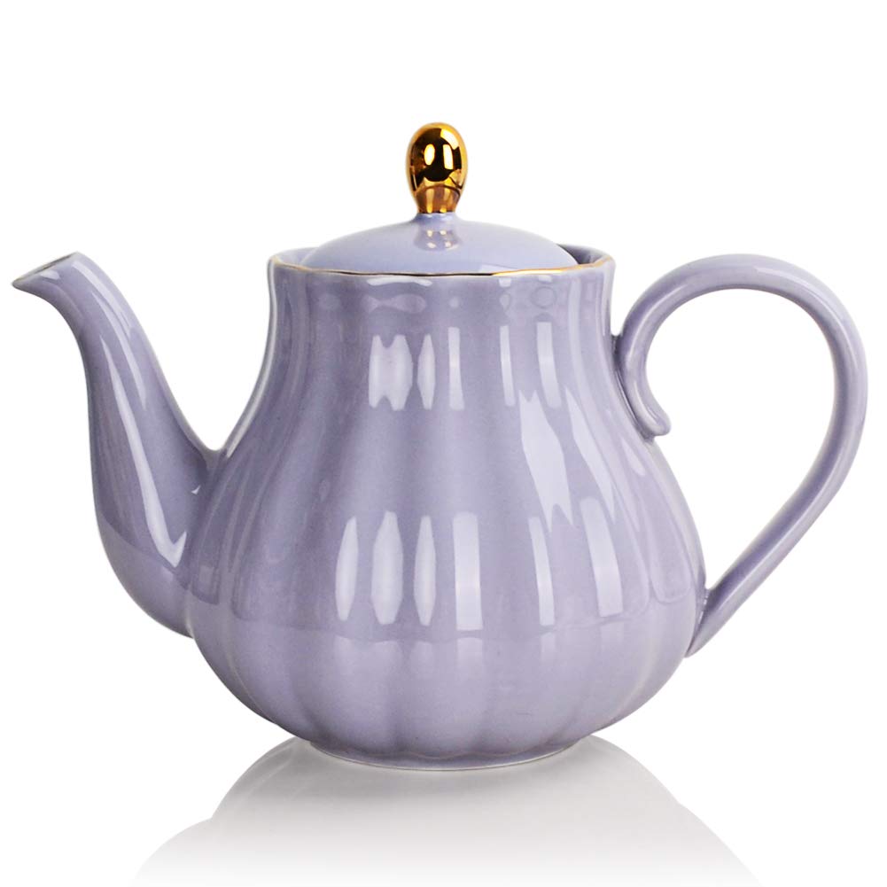 Sweejar Home Royal Teapot, Ceramic Tea Pot with Removable Stainless Steel Infuser, Blooming & Loose Leaf Teapot - (3-4cups) 800 ml (Purple)