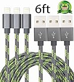 Abloom 3Pack 6ft Nylon Braided Popular Lightning Cable 8Pin to USB Charging Cable Cord with Aluminum Heads for iPhone 6/6s/6 Plus/6s Plus/5/5c/5s/SE,iPad iPod Nano iPod Touch(Gray and Green)