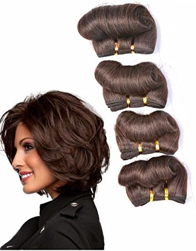 Grace Plus Brazilian Virgin Human Hair 6 Inches Short Curly Hair Extensions Afro-B Style 4 Bundles/Lot Total 135G(Color 2)