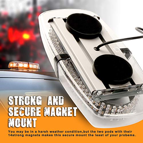 240 LED 7 Strobe Patterns Roof Top Beacon Caution Light, Law Enforcement Emergency Hazard Warning Flashing Strobe Light Mini Bar With Magnetic Base for 12V-24V (Amber)