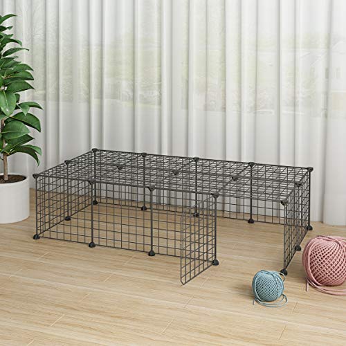 JYYG Small Pet Pen Bunny Cage Dogs Playpen Indoor Out Door Animal Fence Puppy Guinea Pigs, Dwarf Rabbits (20 Panels (Open Door), Black)