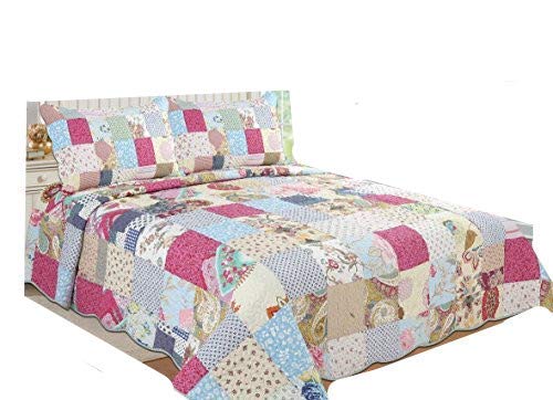 ALL FOR YOU 3-Piece Reversible Bedspread/Coverlet/Quilt Set- Oversize-Real Patchwork (King) - Thumbnail 2
