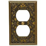 Amerelle 65DAB Filigree Cast Metal 1 Duplex Outlet Wall Plate, Antique Brass