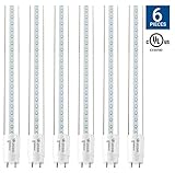 Hyperikon T8 4ft LED Bulbs, 18W (40W Equiv.) Glass LED Tuble Lights, T10 T12 Compatible,Ballast Bypass, Fluorescent Replacement, 4000K, Clear, Garage, Shop Warehouse - 6 Pack