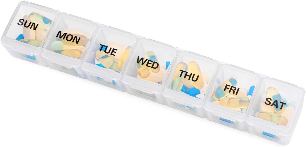 Extra Large Weekly Pill Organizer 2 PCS, Sukuos XL Daily Pill Cases for Pills/Vitamin/Fish Oil/Supplements (Black and White): Health & Personal Care