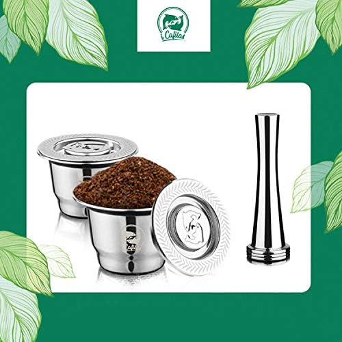 i CafilasReusable Nepresso Capsule, Refillable Stainless Steel Nepresso Capsules Compatible with Nepresso Original Line Machine (2 Pods,1 Tamper)