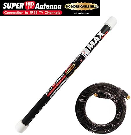 Super HD TV MAX Antenna Extra Long Free HD Indoor/Outdoor W/20ft Black Coaxial Cable Made in USA