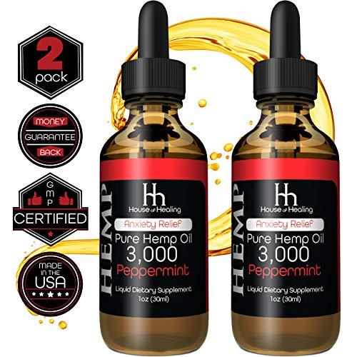 House of Healing Hemp Oil Drops :: 3000mg 2 Pack :: Hemp Seed Full Spectrum Extract :: May Help with Pain, Anxiety, Inflammation, Sleep + More! :: Zero THC CBD Cannabidoil :: Rich in Omega 3,6,9