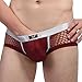 YiZYiF Men's Openwork Mesh Breathable Cool Sexy Bikini Briefs Swimwear Underwear Wine Red Small