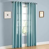 HLC.ME Pair of Light Blue Faux Silk Grommet Curtain Panels - 58