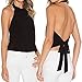 FAVOLOOK Women Sexy Backless Crop Tops Halterneck Tank Cami Black Size XS