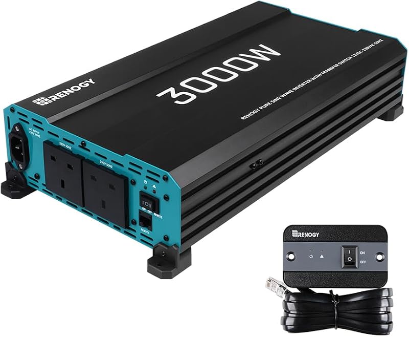 Renogy 3000W Pure Sine Wave Inverter 12V DC to 230V 6000W Peak UK Sockets