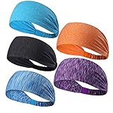 Sweatbands Sports Headbands Wicking Stretchy Head Wrap Ideal for Yoga/Cycling/Running /Fitness Exercise Head Sarf Pullover for Women and Men 5PCS