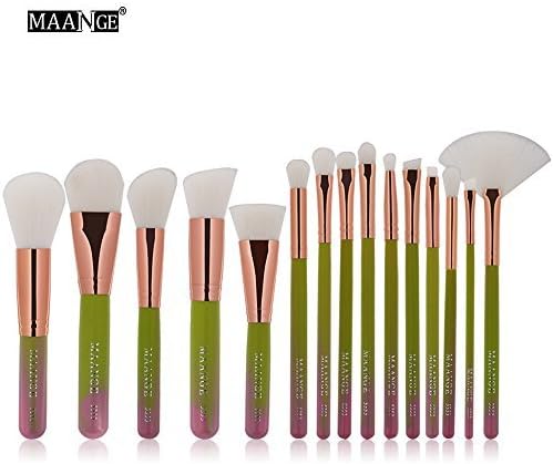 Cinidy Makeup Brush Set 15pcs Soft Premium Synthetic Hair Blusher Beauty Cosmetic Tools Kit (Green)