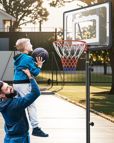 Basketball Hoop Outdoor Children's Basketball Stand: 150-210 cm Height Adjustable Basketball Stand with 80 x 60 cm Shatterproof Back Panel, Enlarged Base and Wheels for Children/Teenagers