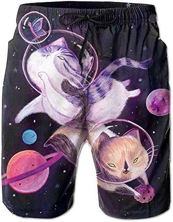 Men's Two Cats Are Playing In Purple Space Stylish Beach Short Boardshot Trunks For Leisure