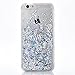 SUPVIN Liquid Phone Case for Girls, Creative Flowing Luxury Bling Glitter Sparkle Diamond Hard Clear Case Compatible for iPhone SE 5 5S(Silver)