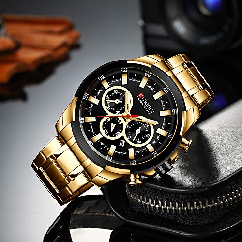 Curren hombres negocios reloj exquisito clásico aleación caso acero inoxidable pulsera banda reloj moda 3 ATM impermeable cuarzo reloj - Imagen 4