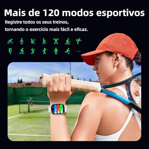 Bettdow smartwatch de 2,01 polegadas possui bateria com duração superior a 15 dias, mais de 120 modos esportivos, resistência à água 1ATM, relogio smartwatch com iOS e Android (Ouro rosa)