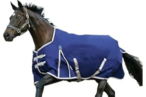 WeatherBeeta ComFiTec Essential Standard Neck Medium Horse Blanket, Navy/Silver/Red, 84"