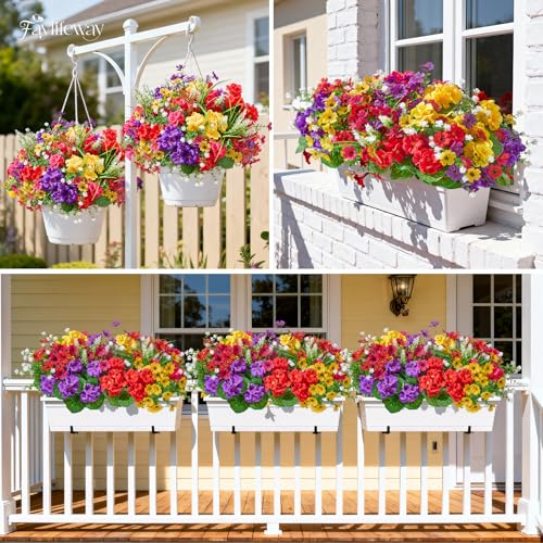 Faylifeway 16 Bundles Artificial Flowers for Outdoors, UV Resistant Fake Outdoor Flowers, Silk Faux Flowers for Outside Planters,Garden,Porch,Yard,Home Decor(Mixed Color)