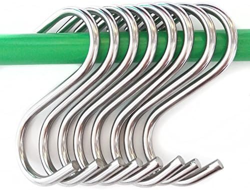 WSPER S Shaped Hooks Heavy Duty Stainless Steel Hanging Hanger Bearing up to 30KG, Large Size for Plants, Kitchen Pots and Pans, Shower Curtain - Pack of 10