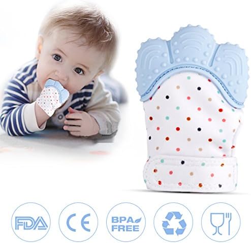 Baby Chew Toys Teething, Self-Soothing Pain Relief Teether Toy Mitt &amp; Glove For Babies, Toddlers, Infants, New Born Boys and Girls | Food Grade &amp; BPA Free | Perfect Gift for 3 - 12 Months | Blue 1 Pcs