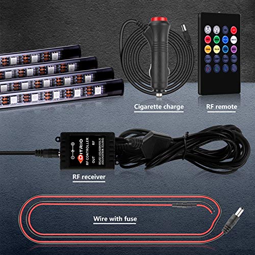 DITRIO 4x12LED interior lighting car light bar multicolour LED strip with remote control and car charger DC 10-15V - Thumbnail 6