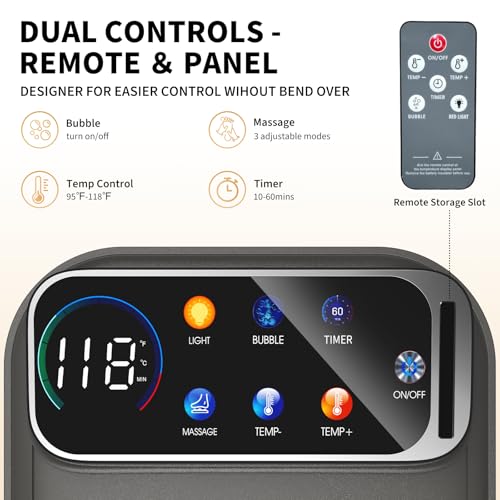 Omnqira Collapsible Foot Spa Bath with Heat and Massage, Motorized Shiatsu Foot Massager Tub for Plantar Fasciitis & Stress Relief, Temp Control, Bubbles, Remote, Pedicure Spa at Home