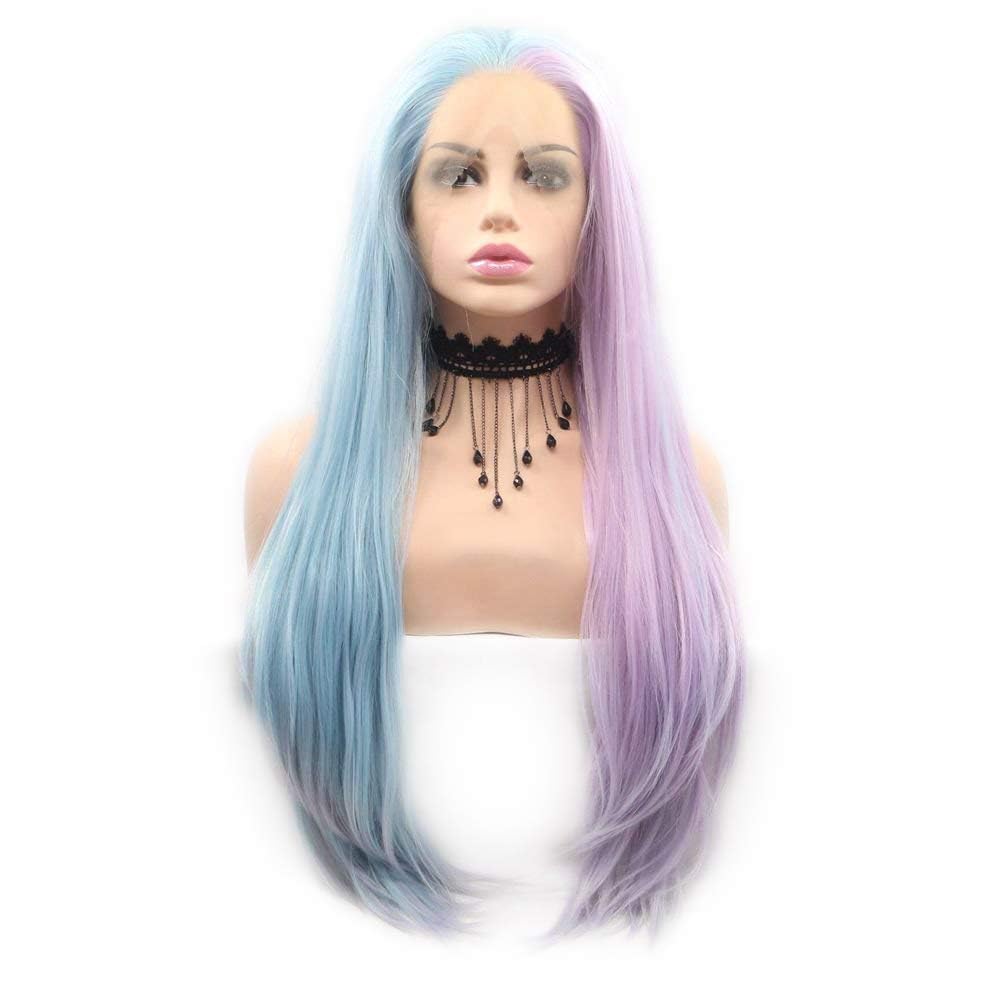 RainaHair Long Straight Half Blue Half Purple Wig Synthetic Lace Front Wigs Natural Looking Pastel Wig Hair for Women Cosplay Festival 24 Inches โ image 1