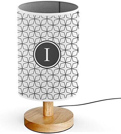 [ INITIAL LETTER I ] Monogram Name USB POWERED Wood Base Desk Table Bedside Lamp [ Geometric Star Shape ]