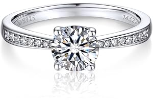 MomentWish Promise Rings for Her, 1Carat Moissanite Wedding Ring, D Color VVS1 Simulated Diamond 925 Sterling Silver Accent R