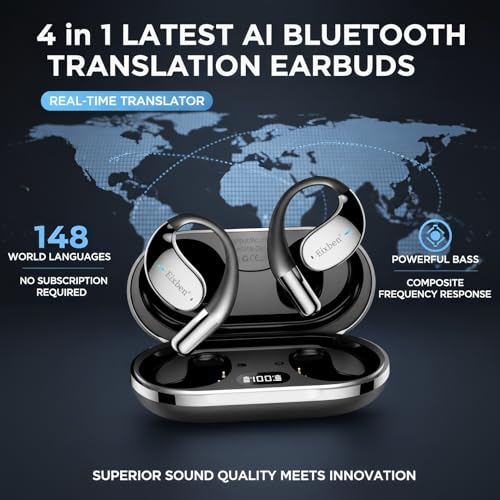 4-in-1 Latest AI Bluetooth Translation Earbuds,Ultra Hi-Fi Dolby Sound,Powerful Bass & Full-Range Frequency Response,No Subscription Required, 148 Global Mainstream Languages, Works with iOS & Android