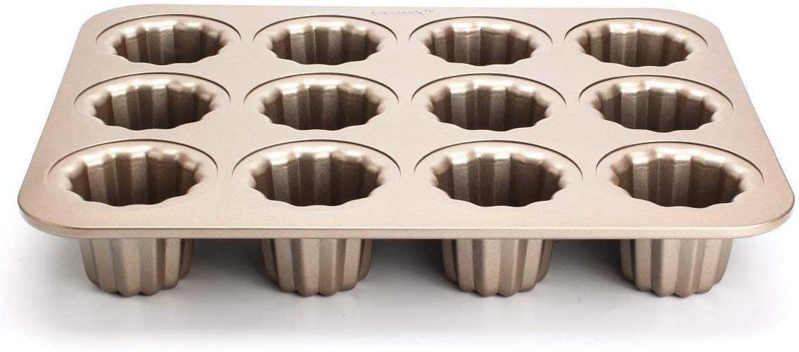12-Cavity Cannele Mould - GOODCHANCEUK Carbon Steel Nonstick Cupcake Moulds 12 Cup Muffin Molds Canneles Tin Golden Baking Pan Bakeware โ image 1