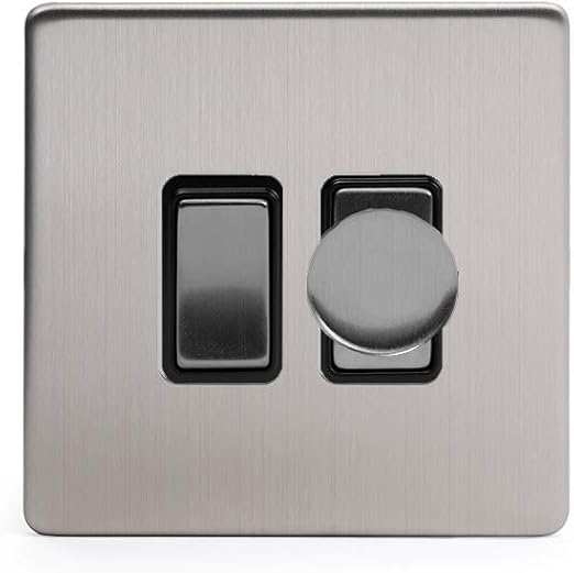 Soho Lighting Brushed Chrome dimmer and Rocker Switch Combo Blk Ins Screwless (2 Way Switch