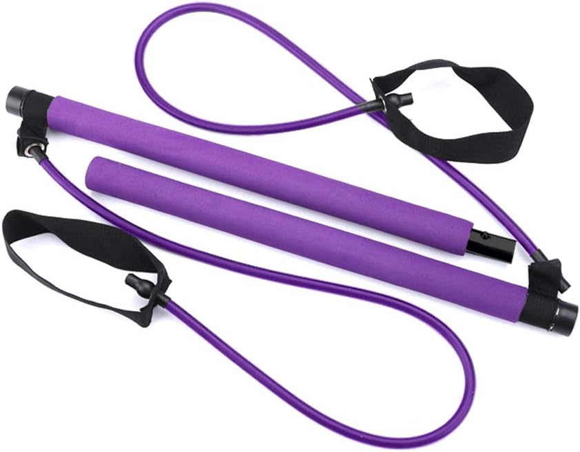 Greymond Portable Pilates Bar Kit Yoga Pilates Stick Muscle Toning Bar with Resistance Band, Home Gym Pilates Yoga Exercise Bar with Foot Loop for Total Body Workout