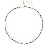 BYIA Dainty Cross Necklace for Women Pink Rhodonite Crystal Bead Necklace Faith Choker Small Bead Choker 14k Gold Filled Cross Necklaces Thin Chain Necklaces Aesthetic Jewelry for Women Gift