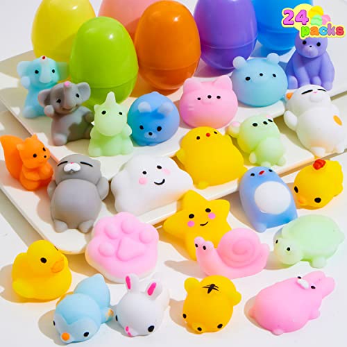 JOYIN 24 PCS Easter Eggs with Animal Mochi Squishy